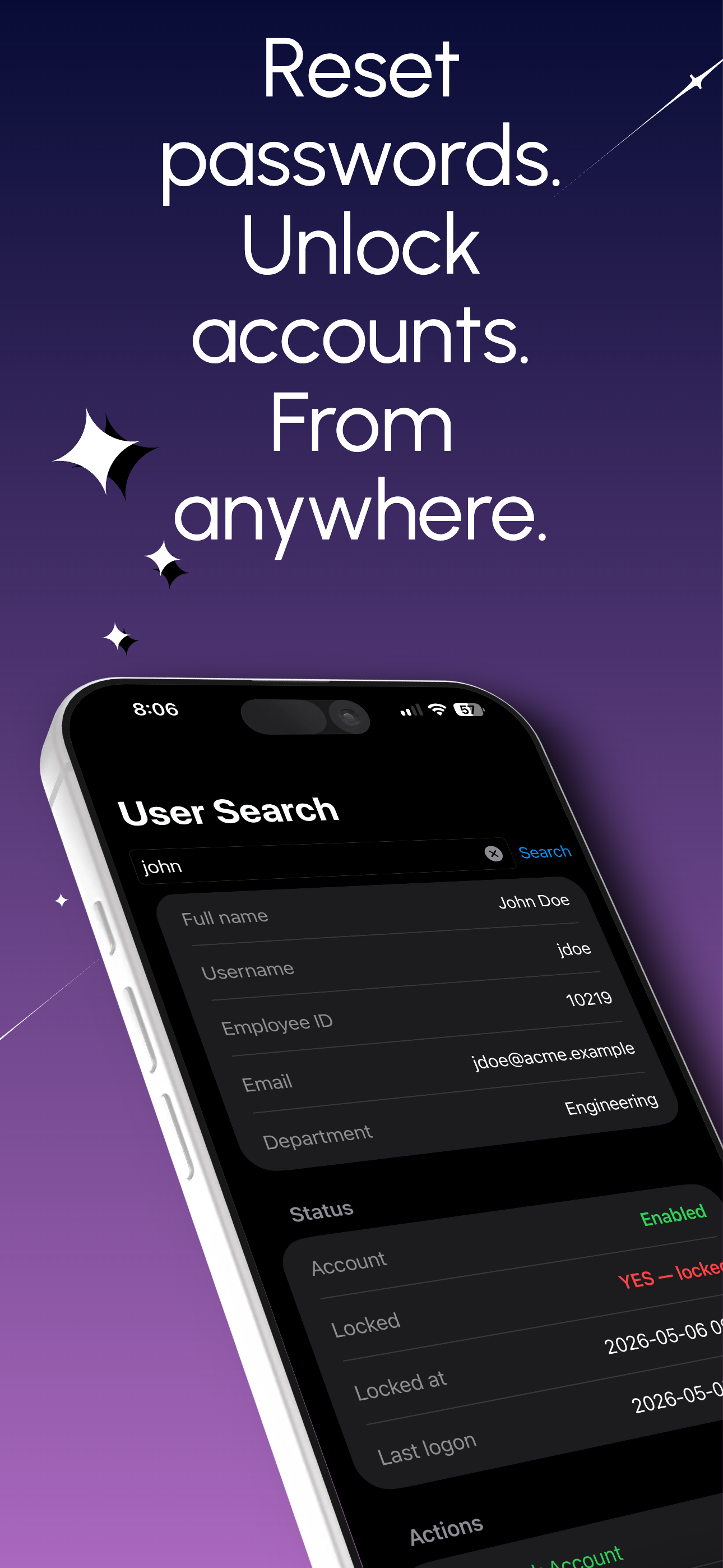 AD Toolkit user detail view showing a locked account